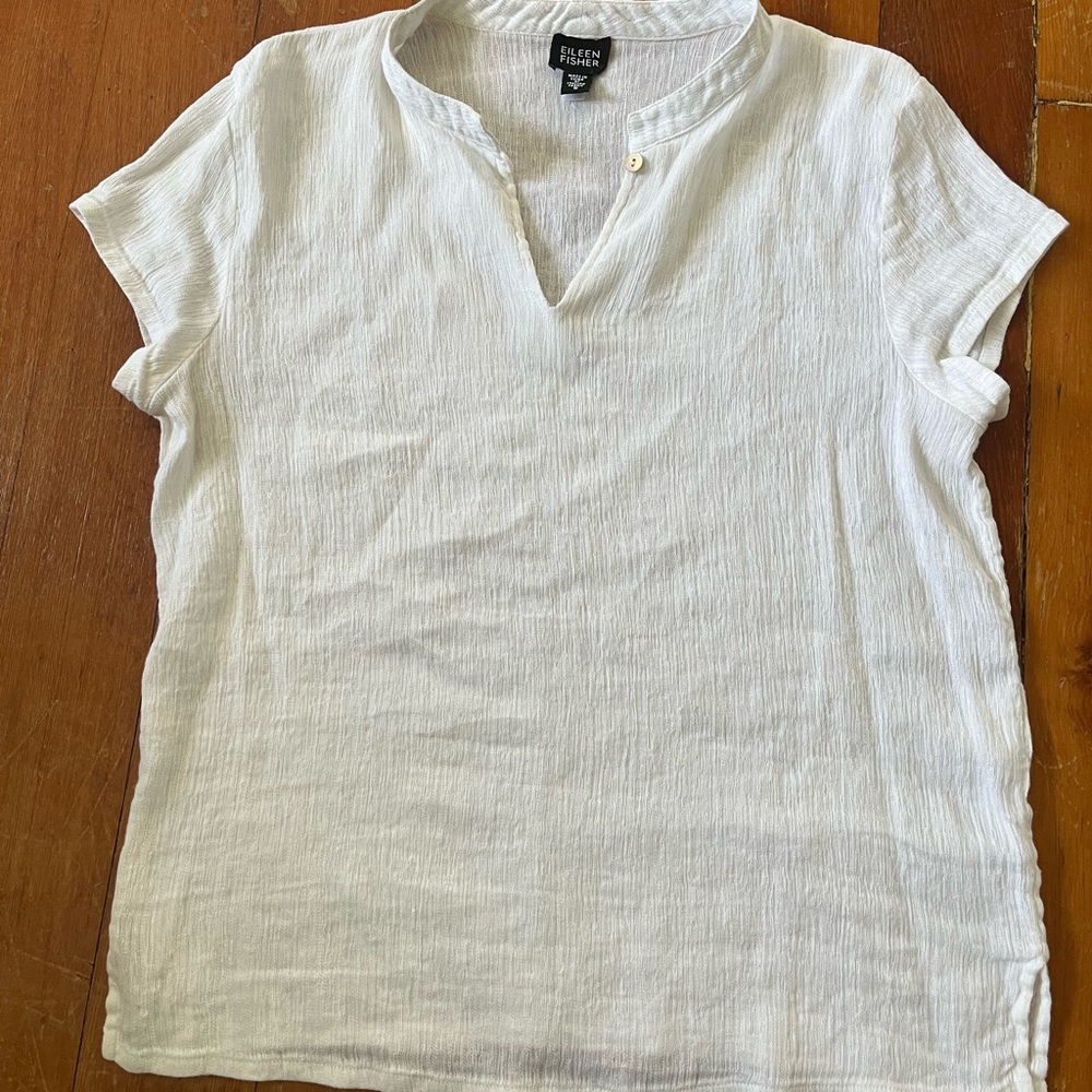Eileen Fisher White Short Sleeve Blouse